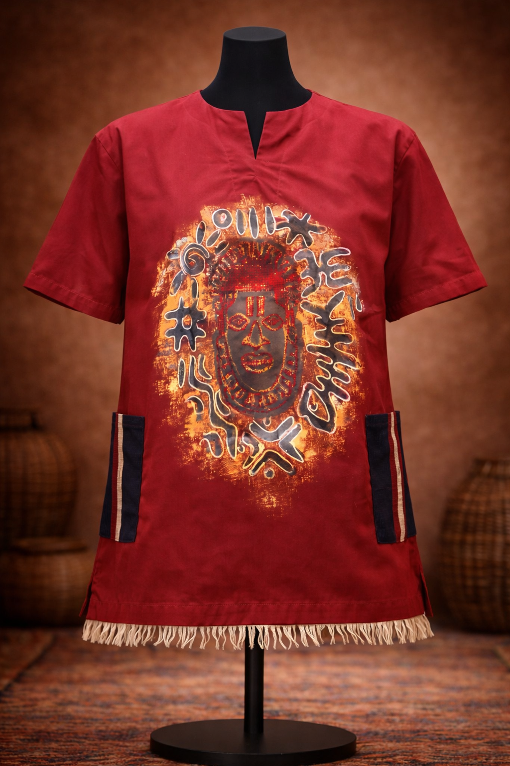 Stone tunic top with aso oke