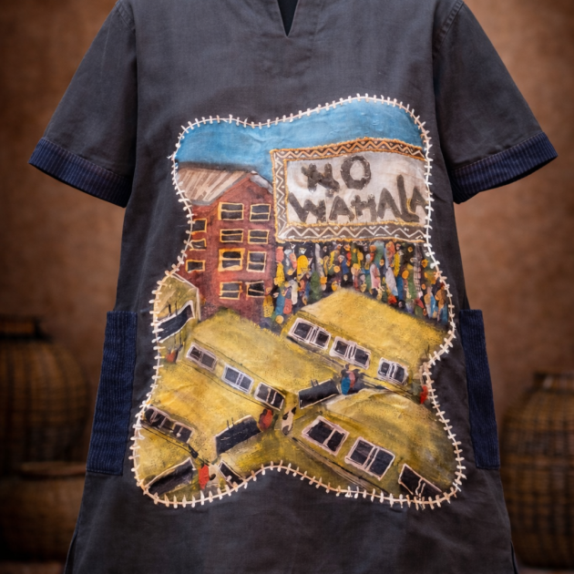 Men Linen Tunic Top mixed with Aso Oke + Hand Painting