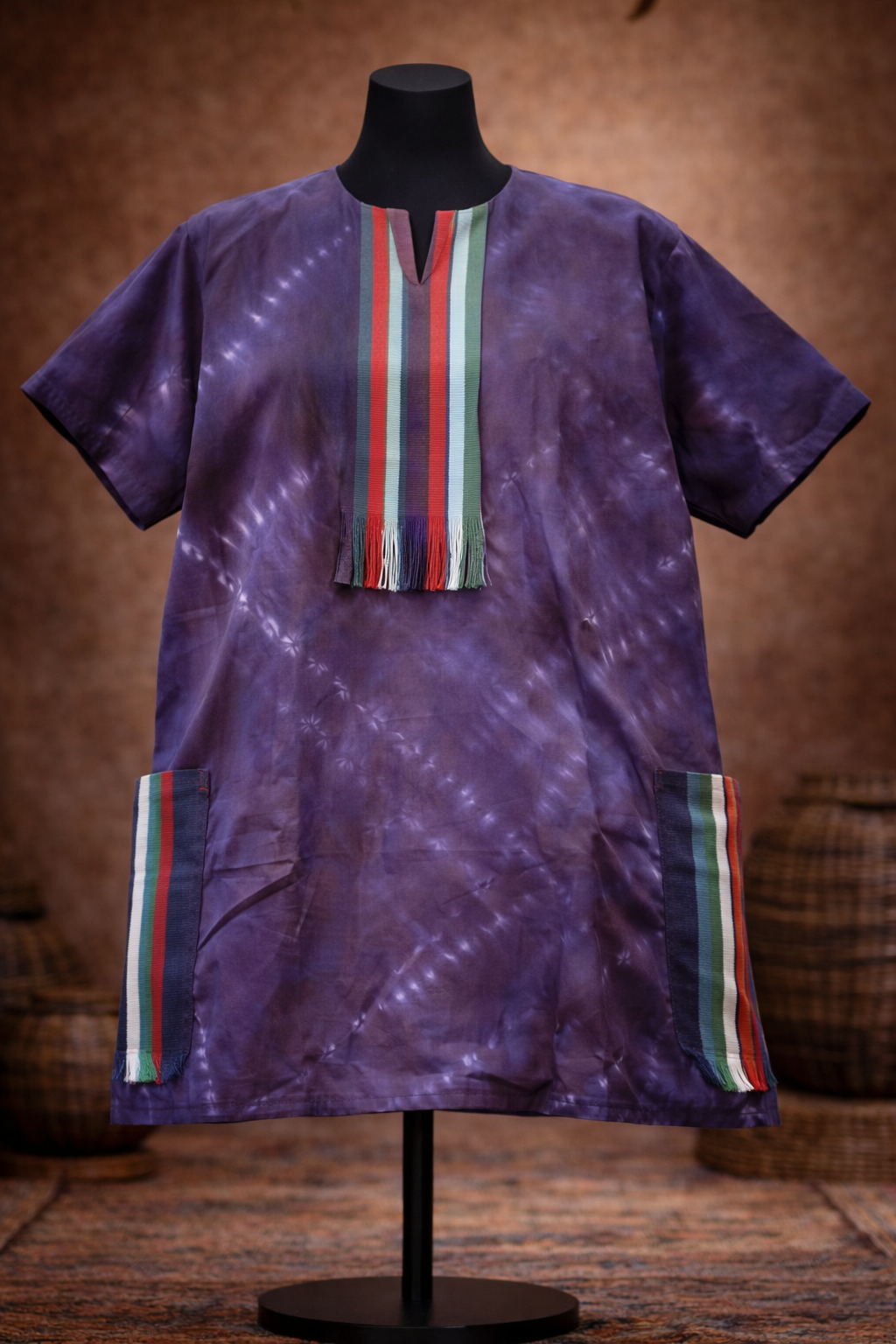 Adire Tunic Men Top with Aso Oke