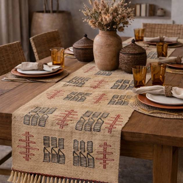 Woven Water Hyacinth Textile with Cultural Motifs