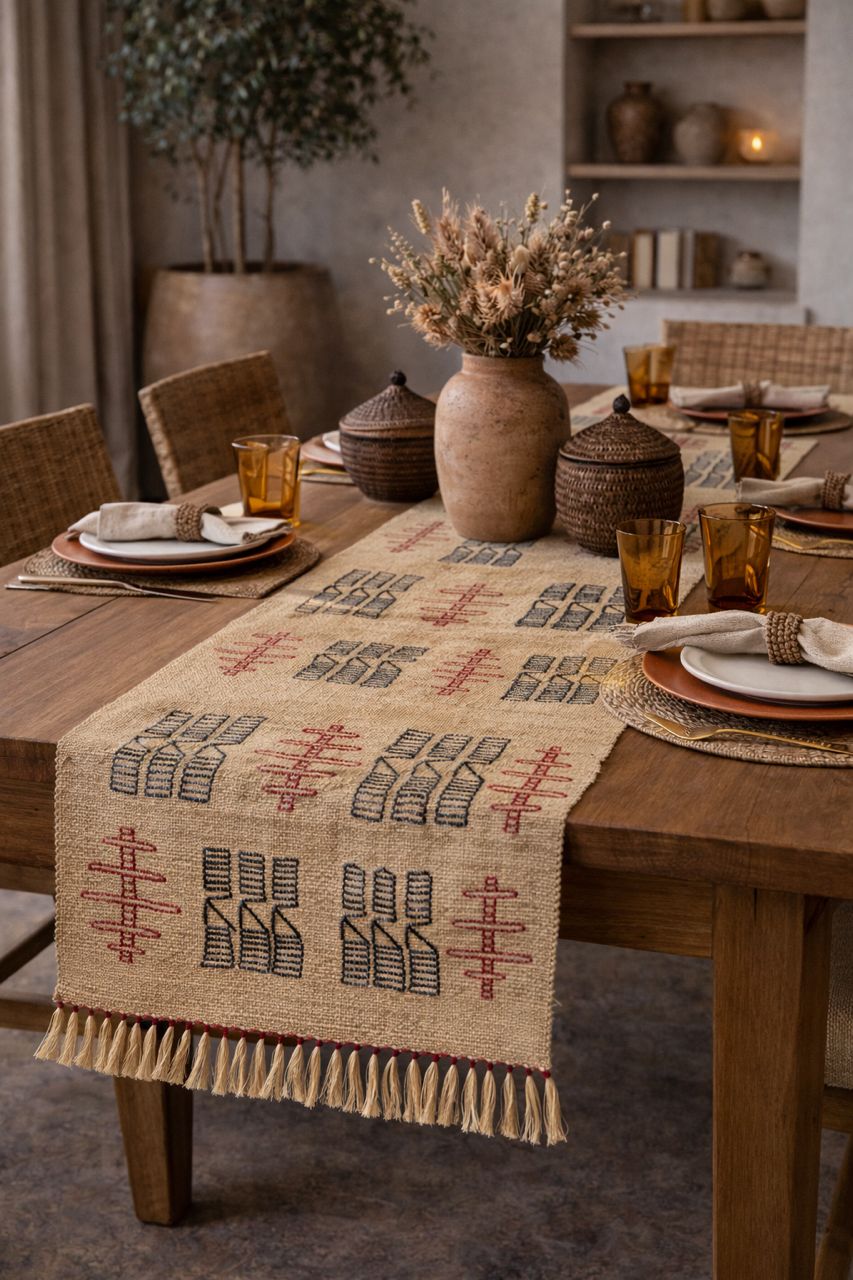 Woven Water Hyacinth Textile with Cultural Motifs